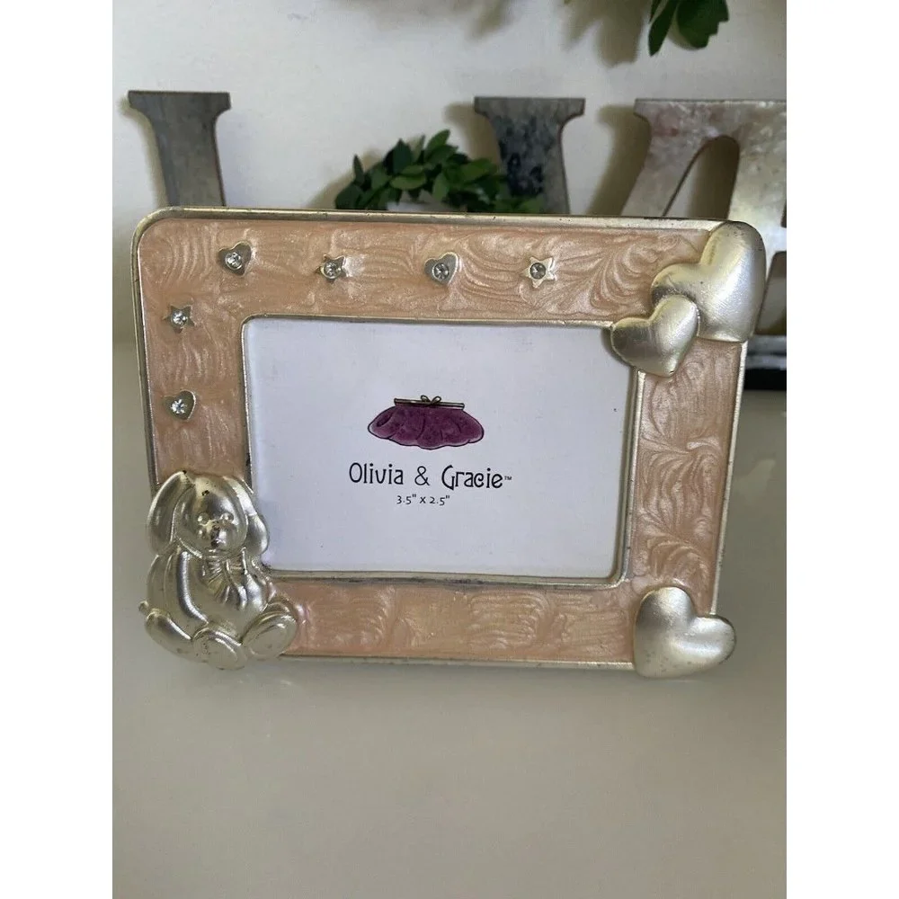 Enamel Crystal Jeweled Picture Frame Bunny and Hearts 2.5‎ X 3.5 Olivia & Gracie